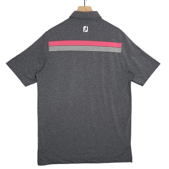 Footjoy Polo Mens Large Athletic Fit Chest Stripe Performance Stretch Golf Pink - Picture 5 of 8